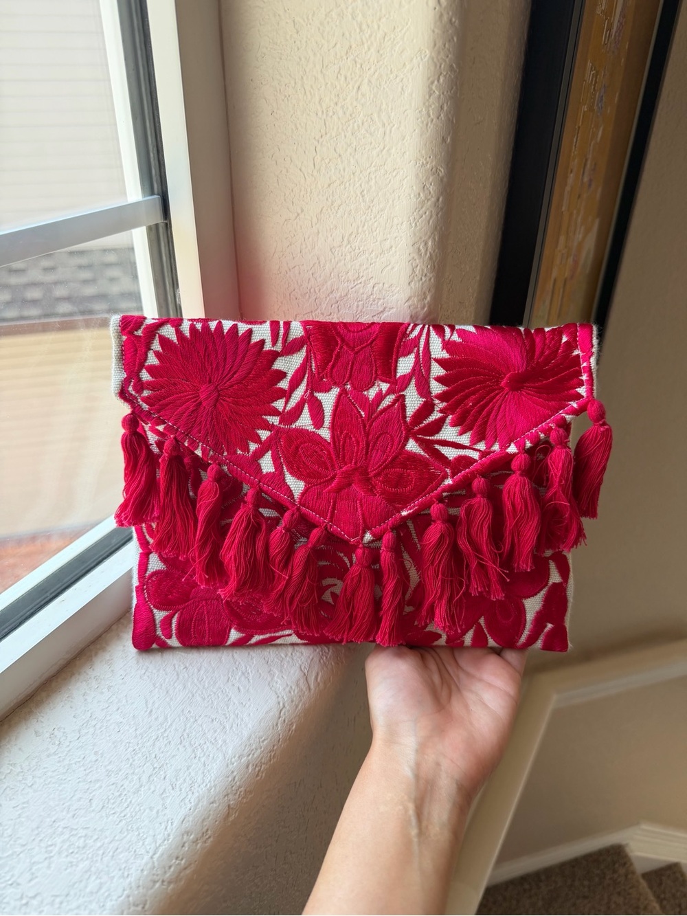 Handmade Mexican Embroidered Tassel Crossbody Bag New